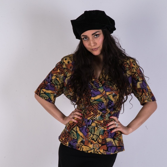 Vintage Abstract Printed Peplum Blouse - Picture 3 of 4